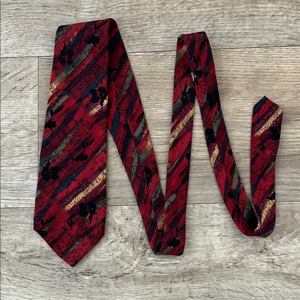 Vintage J. Garcia Red and Black Artistic Men's Tie 100% Silk Made in USA